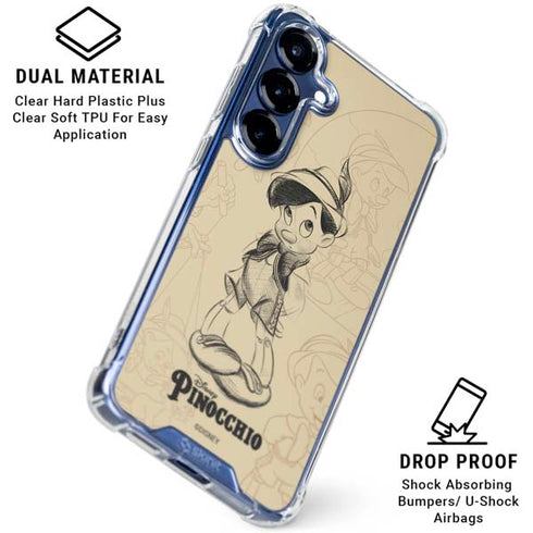 Disney Pinocchio Sketches Portrait Galaxy S25 Clear Case